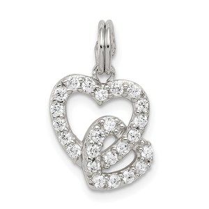 925 Sterling Silver Rhodium-plated CZ Interlocking Hearts Mini Charm